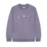 Buzo de cuello redondo en color violeta, con estampa frontal del logo de la marca en tonos contrastantes. Presenta puños y ruedo acanalados.