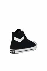Championes de lona de caña alta Pony modelo Fifth Ave Mid, en color negro con detalles en blanco, puntera de goma blanca y el característico logotipo de cheurón en el lateral.