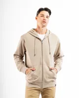 Canguro naranja de felpa con capucha y cierre frontal.