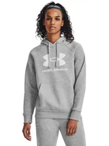 Buzo con capucha Under Armour, confeccionado en tejido polar de mezcla de algodón con interior cepillado. Presenta un diseño de corte clásico con bolsillo tipo canguro frontal, puños y bajo acanalados, y el logo de la marca estampado en el pecho.