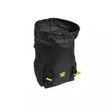 Mochila Adidas negra con estampado del logo de Adidas y el logo de Smiley en amarillo. Tiene correas ajustables, cierre con cordón y hebillas amarillas.