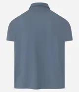 Camisa polo masculina de manga corta, confeccionada en tejido técnico de poliamida con elastano. Presenta cuello inglés con cierre de botones y diseño liso en color marrón, con tecnología de secado rápido y confort térmico.