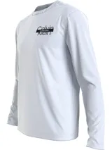 Remera de manga larga color gris claro con cuello redondo y logo de Calvin Klein estampado en el pecho.