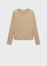 Jersey de punto fino con cuello redondo y manga larga, de diseño recto y corte clásico.