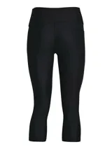 Calza capri deportiva Under Armour HeatGear, color negro, con cintura alta y logo reflectivo en la pierna.