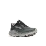Championes Merrell Agility Peak 6 para mujer, color negro con detalles en gris. Diseñados para trail running, cuentan con parte superior de malla transpirable, entresuela de espuma FloatPro+ y suela Vibram MegaGrip para tracción y estabilidad en terrenos difíciles.