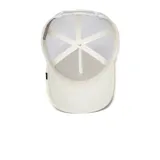 Gorra trucker Goorin Bros color negro, con visera curva, panel frontal estructurado y malla trasera. Cuenta con un parche bordado en 37D al frente que representa una pantera con la inscripción 'PANTHER'.