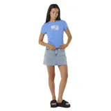 Remera azul de algodón con calce ajustado y estampado blanco con el logo de la marca Rip Curl.