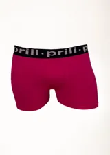 Boxer de microfibra color fucsia, sin costuras, con cintura elástica negra con la marca "Prili" en letras blancas.
