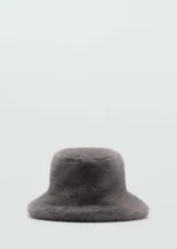 Gorro tipo bucket de pelo sintético color gris.