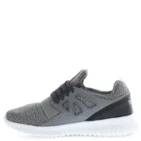 Championes deportivos Topper modelo Mamba, confeccionados en tejido textil gris con detalles en rosa. Presentan un diseño de una sola pieza con refuerzos laterales de material sintético para mayor soporte, ajuste mediante elástico y cordones, y suela de EVA ultraligera.