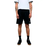 Bermuda deportiva negra con cintura elástica ajustable mediante cordón y logo de la marca bordado en la pierna.
