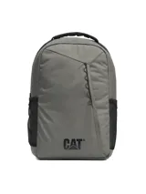 Mochila Caterpillar modelo Explorer Backpack, color gris con detalles en negro, bolsillos laterales de malla y compartimento principal con funda para computadora portátil.