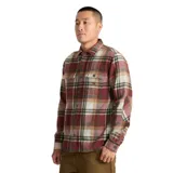 Camisa de manga larga con diseño a cuadros en tonos bordó, beige y verde. Presenta cuello clásico, cierre frontal con botones y dos bolsillos en el pecho con solapa.
