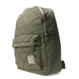 Mochila urbana de diseño acolchado con patrón de rombos, color beige. Cuenta con un compartimento principal con cierre, un bolsillo frontal con cierre y un parche con el logo de la marca en la parte inferior.