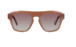 Lentes de sol con armazón de acetato en color nude, de diseño cuadrado con puente superior recto y lentes con degradado.