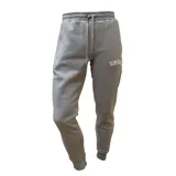 Pantalón de jogging gris con cintura elástica ajustable con cordón, puños ajustados y logo Umbro bordado en blanco.