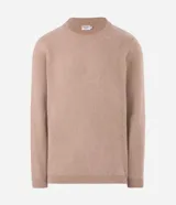 Suéter masculino de cuello redondo y manga larga, confeccionado en tejido fleece con textura suave. Presenta puños y ruedo acanalados, con un diseño liso y minimalista.
