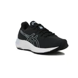 Championes de running Asics Gel-Excite 8 para mujer, de color negro con suela blanca y detalles en celeste, con tecnología AmpliFoam y capellada de malla transpirable.