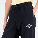 Pantalón de jogging negro de felpa francesa, con cintura alta, corte holgado, bolsillos laterales y logo de la marca estampado en blanco.