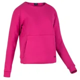 Buzo deportivo de mujer Topper modelo Tech Fleece, color fucsia, con cuello redondo, mangas largas raglán y bolsillo frontal tipo canguro. Presenta puños y cintura elasticados, y el logo de la marca bordado en el borde inferior.