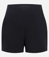 Short corto femenino de bengalina de viscosa certificada, color marrón, con cintura fija y cierre lateral de cremallera.