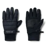Guantes deportivos Columbia modelo Powder Lite II, color negro. Presentan diseño acolchado en el dorso con logo de la marca, palma reforzada con tejido de PU para mayor durabilidad y compatibilidad con pantallas táctiles en dedos y pulgar. Incluyen hebilla de ajuste para mantener el par unido.