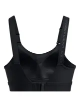 Top deportivo de alto impacto Under Armour, diseñado para actividades de alta intensidad. Presenta un diseño ergonómico con almohadillas moldeadas por inyección, panel frontal de malla para mayor transpirabilidad y tirantes ajustables convertibles. Incluye una banda inferior suave con cierre de corchete y tecnología de secado rápido.
