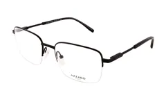 Anteojos de receta Azzaro con armazón de metal negro, diseño semi al aire y patillas con detalle de textura.