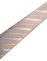 Corbata de seda azul marino con estampado paisley en tonos rosados y blancos.