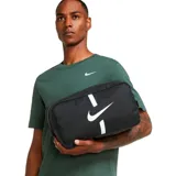 Botinera Nike Academy de diseño rectangular, color negro con el logo de la marca en blanco y una franja vertical central. Cuenta con cierre principal y asa lateral para transporte.