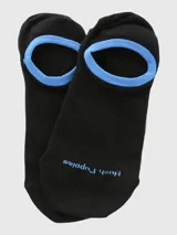 Calcetín invisible color negro con borde superior en color azul y logo bordado en la puntera.