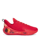 Championes de básquet Under Armour Curry 12 modelo Spark, de color rojo intenso. Presentan una parte superior de malla transpirable, contrafuerte externo de TPU moldeado en 3D y tecnología de amortiguación UA Flow de doble densidad para mayor rebote y estabilidad en la cancha.