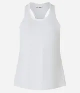Musculosa deportiva Get Over de microfibra color blanco, con diseño estilo nadador, escote U y textura perforada.