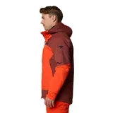 Campera técnica de esquí Columbia Titanium, con diseño bicolor en naranja y bordó. Cuenta con capucha ajustable compatible con casco, cierre frontal bidireccional, ventilación en axilas, faldón antipolvo y múltiples bolsillos funcionales.