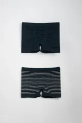 Pack de dos boxers de microfibra, uno liso color azul marino y otro a rayas horizontales finas en tonos gris y azul marino.