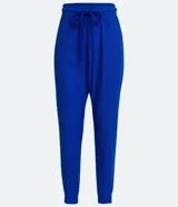 Pantalón jogger azul eléctrico de viscosa con cintura elástica ancha y lazo ajustable.