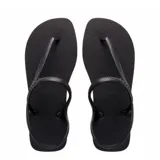 Sandalias tipo ojota Havaianas modelo Flash Urban, color negro, con diseño de tiras cruzadas que incluyen una tira trasera para mayor sujeción al tobillo.