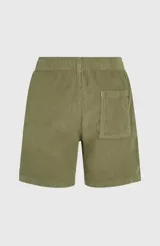 Bermuda O'Neill color verde militar, confeccionada en tejido acanalado de algodón con cintura elástica y cordón ajustable.
