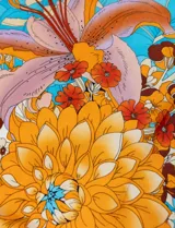 Bandana cuadrada de satén estampado con diseño floral, marca Barrington. Medidas 70cm x 70 cm.