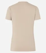 Blusa básica de manga corta y cuello redondo, confeccionada en algodón con spandex, de color salmón y diseño liso.