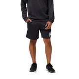 Short deportivo negro de tejido doble de poliéster con tecnología NB DRY, logo de New Balance estampado en blanco en la pierna izquierda y cintura elástica con cordón de ajuste.