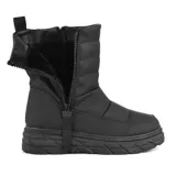 Bota de caña media color beige, con cierre lateral y plataforma track color negro.