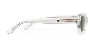 Lentes de sol con montura cuadrada transparente y cristales verdes polarizados. Presentan un diseño de estilo retro con la parte superior plana y protección UV400.