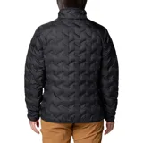 Campera puffer Columbia modelo Delta Ridge II Jacket Heat Seal, color negro con diseño de chevron termosellado, cuello alto, cierre frontal y bolsillos laterales con cierre. Incluye la tecnología Omni-Heat reflectante y aislamiento de plumón.