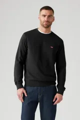 Sweater negro de corte clásico con cuello redondo y logo de Levi's bordado en el pecho.