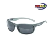 Lentes de sol rectangulares grises, con marco de plástico y lentes polarizadas.