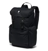 Mochila urbana y de senderismo Columbia con capacidad de 28 litros, diseño en color negro con cierre de solapa y hebillas ajustables. Cuenta con compartimento para computadora portátil de hasta 15 pulgadas, espalda acolchada, correa de esternón, bolsillo frontal y dos bolsillos laterales con cierre.