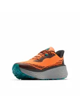 Championes de trail running y trekking Columbia Konos Trillium Atr para hombre, de color naranja con suela gruesa gris y detalles en negro y turquesa.