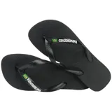 Ojotas Havaianas modelo Brasil Logo, color blanco, con tiras blancas y logo de la marca en relieve azul con la bandera de Brasil.
